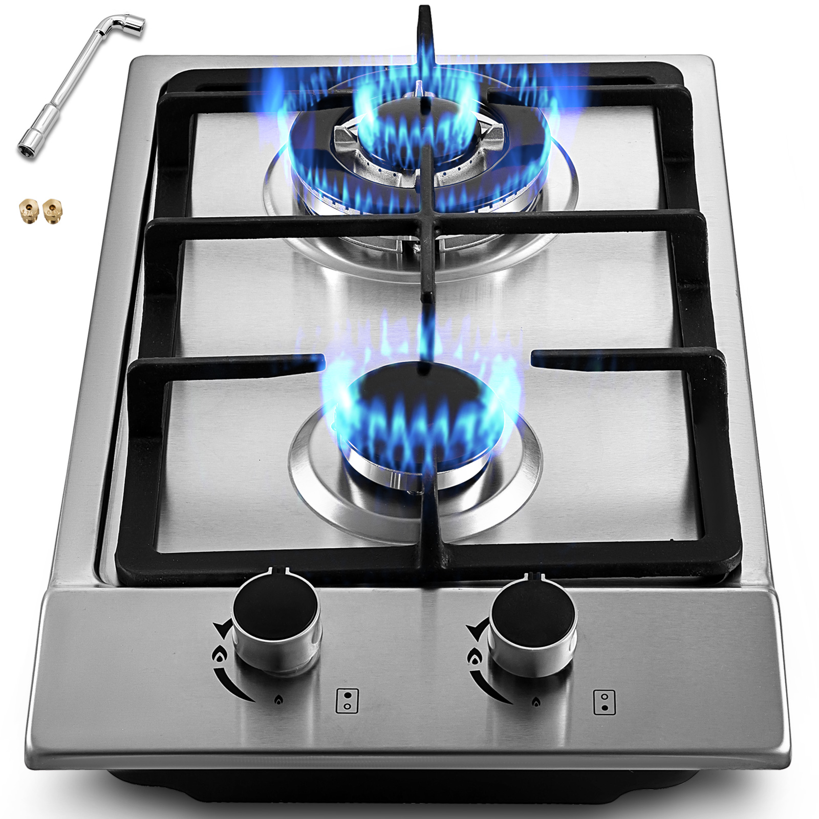 Stainless Steel 2 Burners Gas Stove Hob Cooktop Kitchen Outdoor