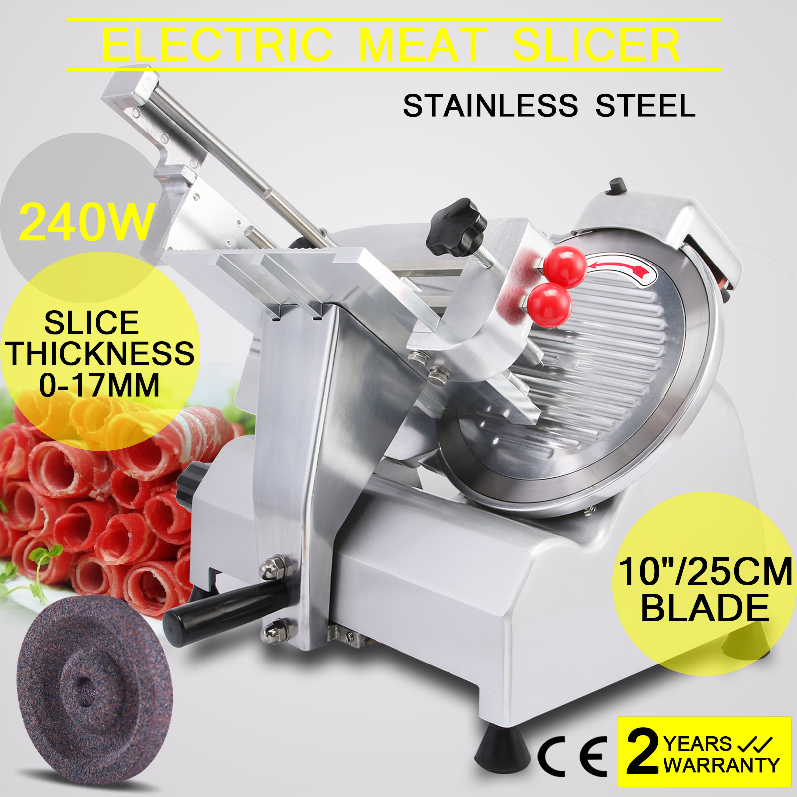 10" Blade Deli Meat Slicer Electric Fruit Cooking Bread 0 17mm Slice