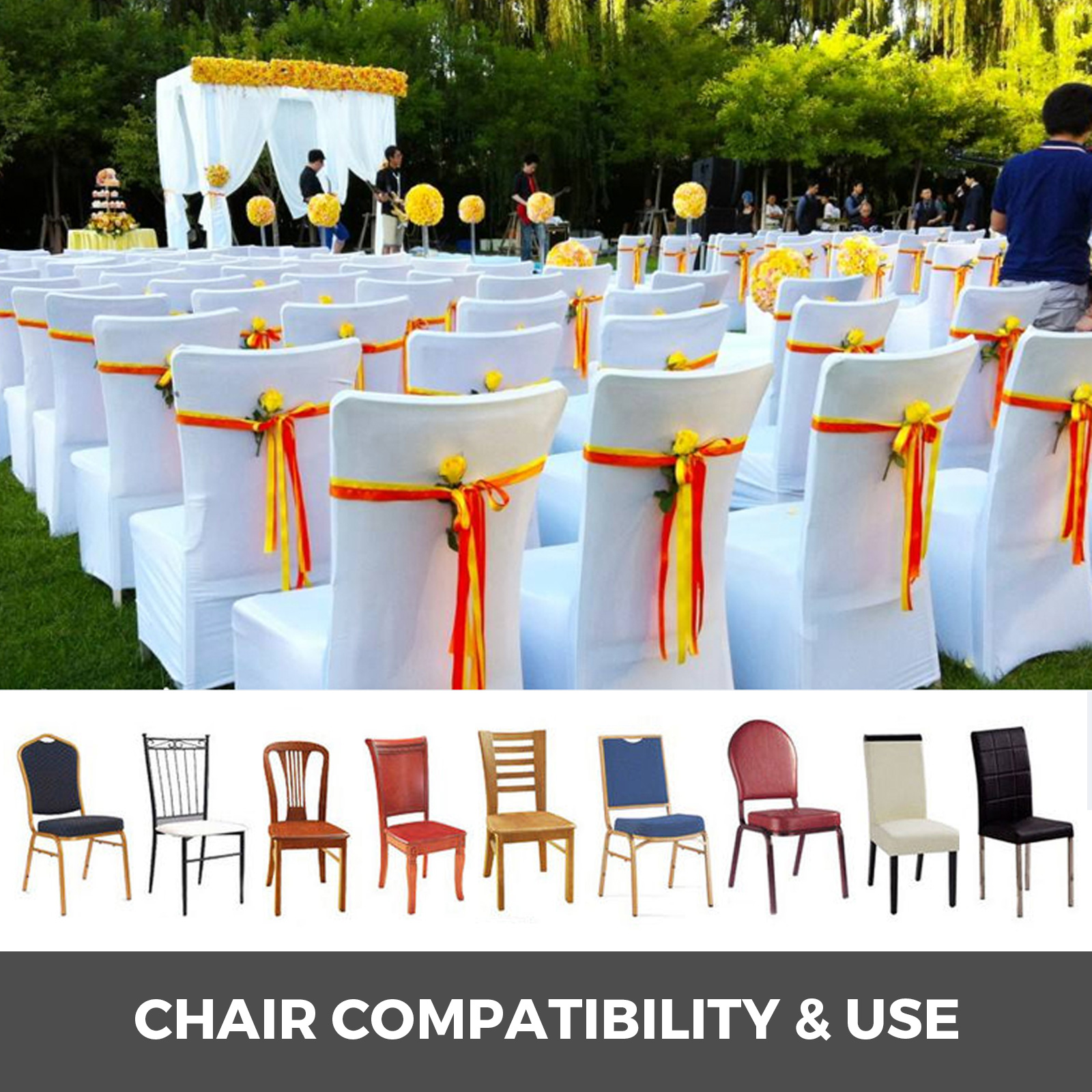 100 Pcs White Chair Covers Polyester Spandex Chair Cover Stretch Slipcovers  for Wedding Party Dining Banquet Flat-Front Chair Covers