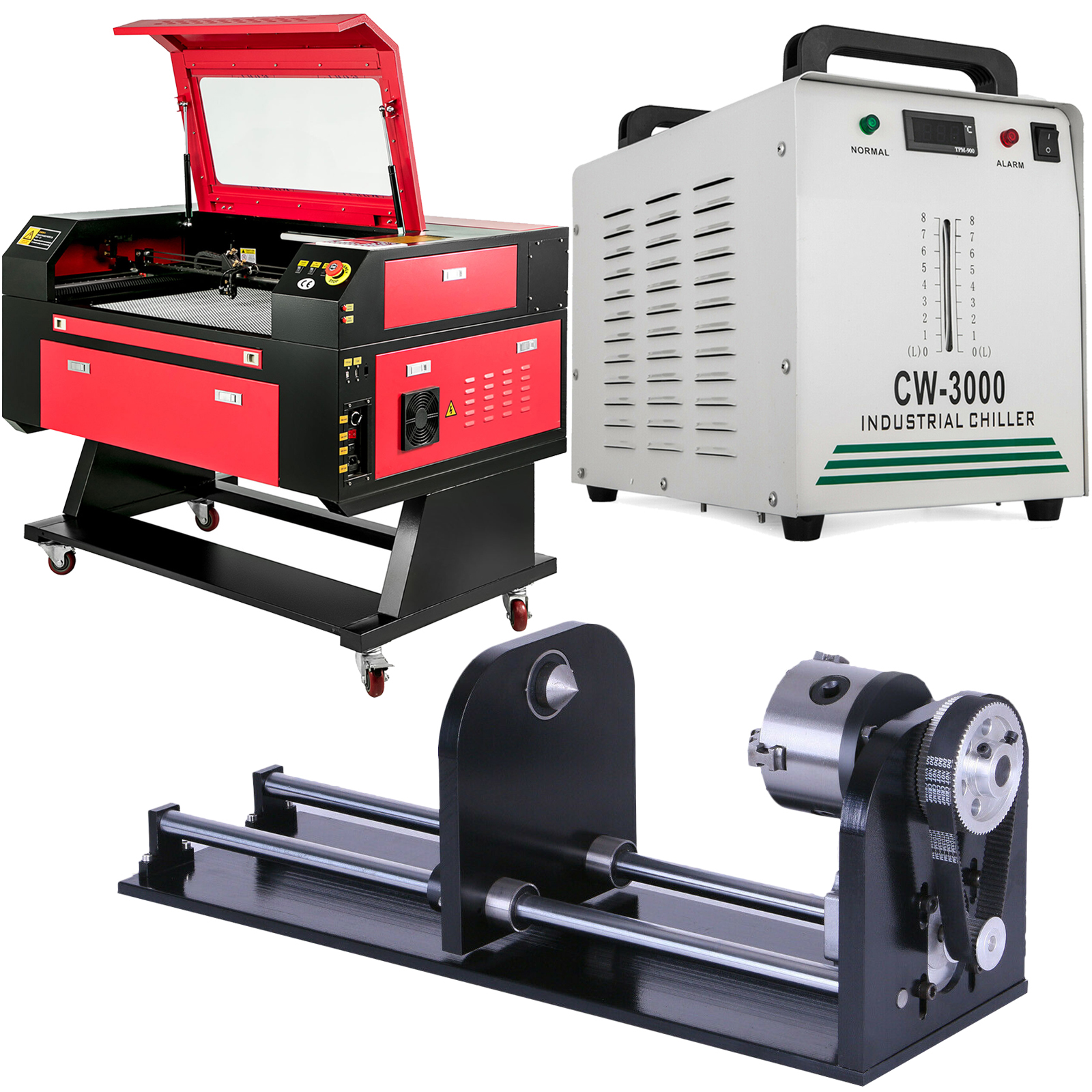 80W CO2 Laser Engraver CW-3000 Industrial Water-Cooled Chiller + CNC ...
