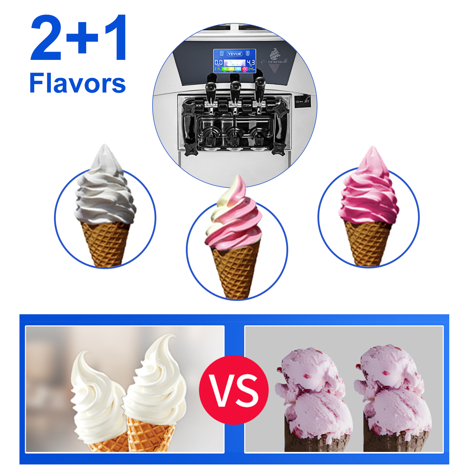Vevor 20 30l H Commercial Soft Serve Ice Cream Maker 3 Flavors Ice Cre