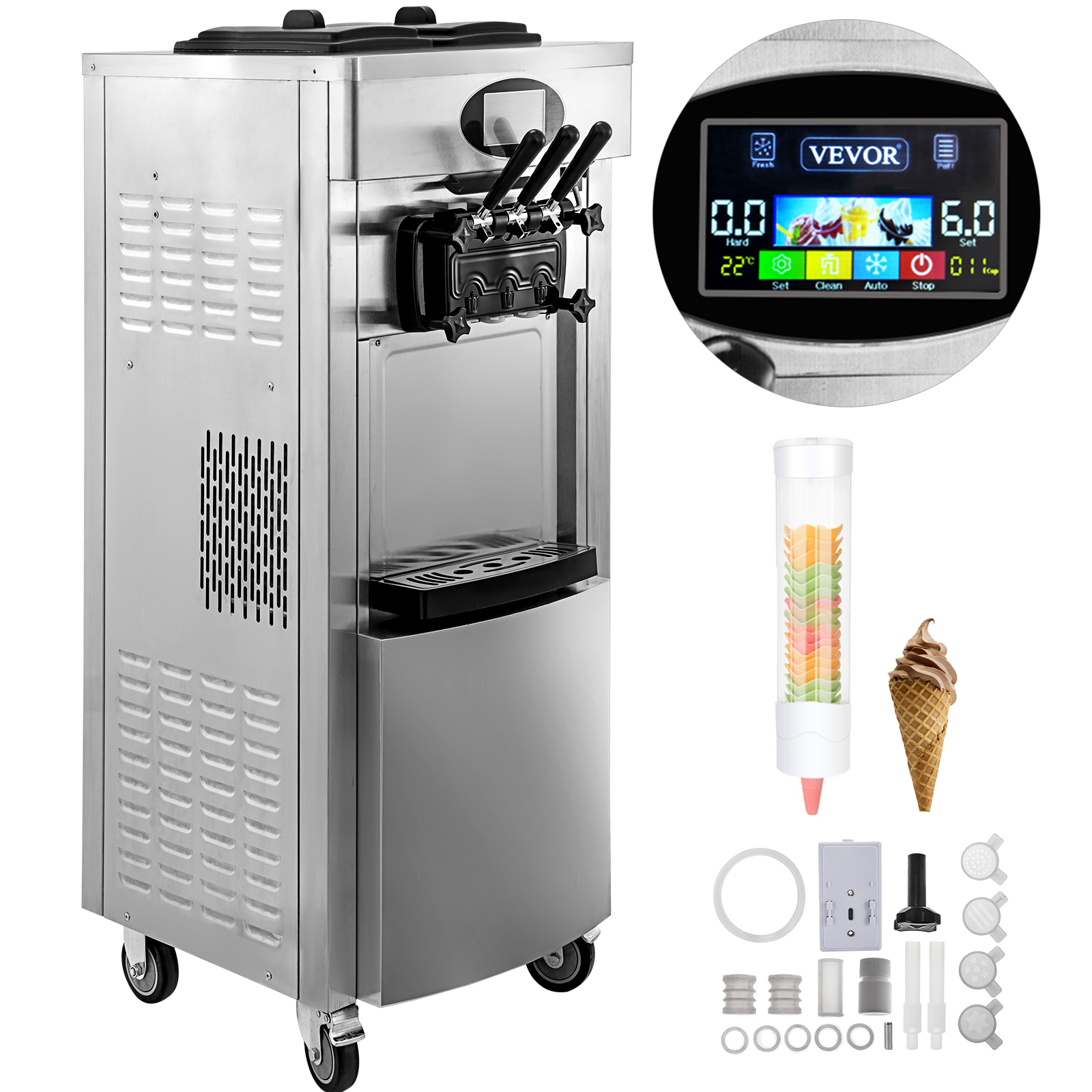 soft serve ice cream machine,28L/H,3 flavors
