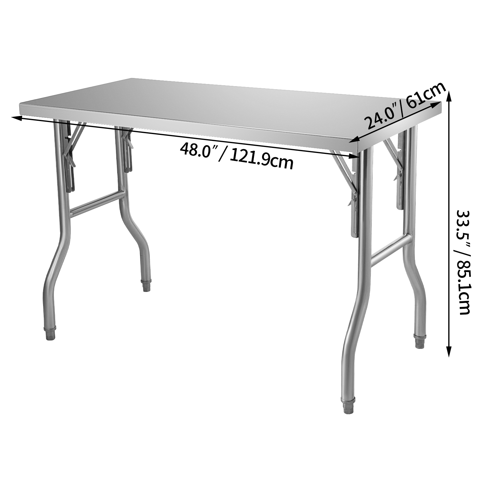 VEVOR Commercial Worktable Workstation 48 x 24 Inch Folding Commercial Prep  Table, Heavy-duty Stainless Steel Folding Table with 661 lbs Load, Kitchen  Work Table, Silver Stainless Steel Kitchen Island