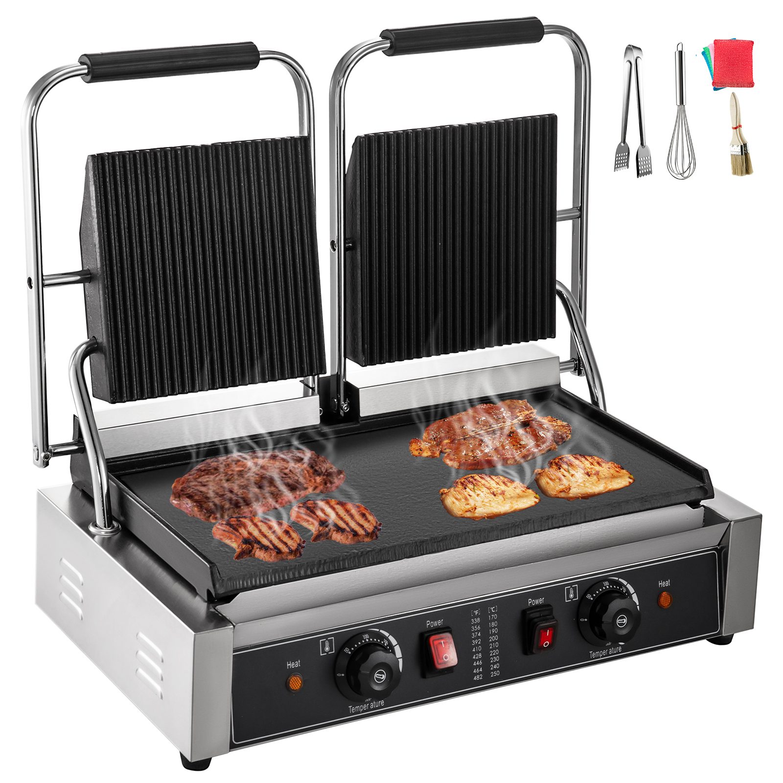 commercial panini press grill, double flat plates, 3.6kw