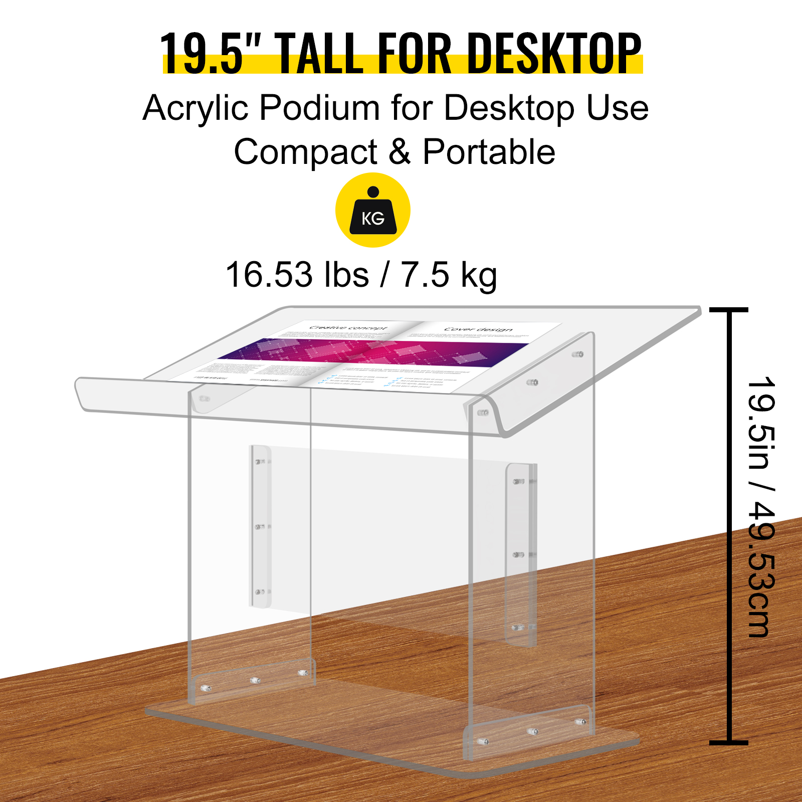 Tabletop acrylic podium,19.5 in,book stop