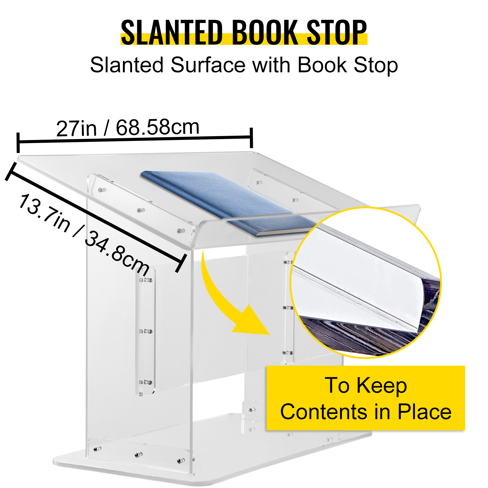 Tabletop acrylic podium,19.5 in,book stop
