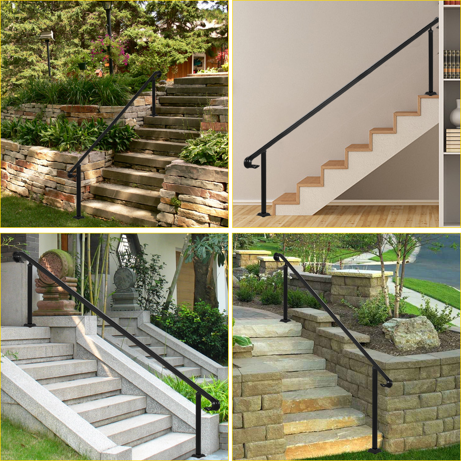 Vevor Wrought Iron Handrail Stair Railing Fit 6 To 8 Stepsadjustable H ...