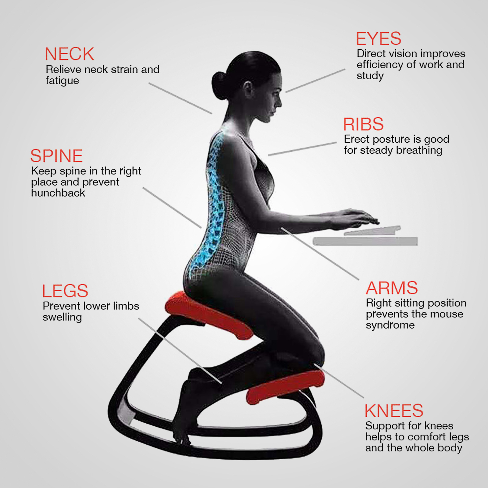 Ergonomic Kneeling Chair Rocking Chair Knee Stool For Home Office