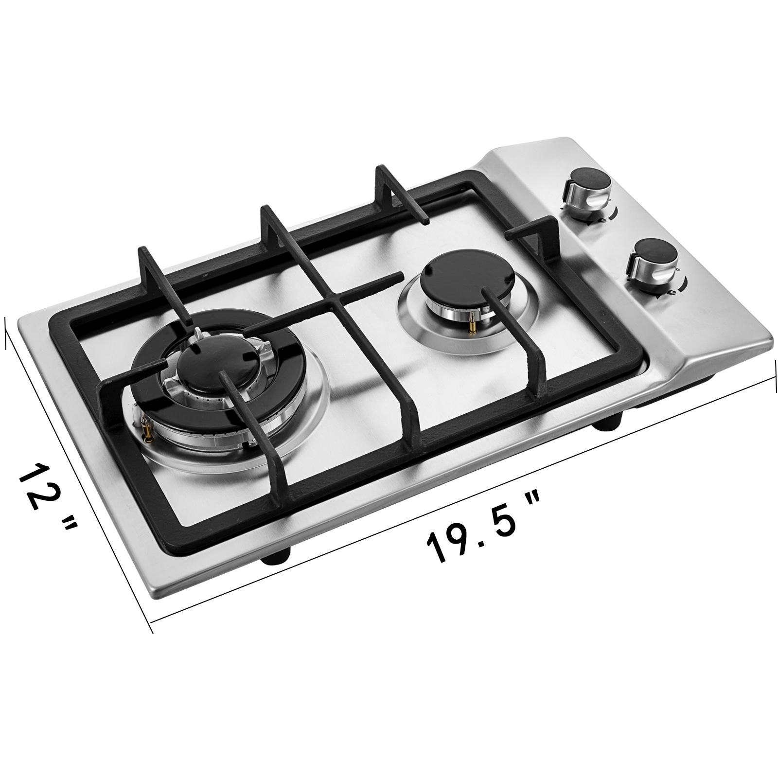 12" 2 Burners Gas Cooktop Stainless Steel Double Burner 3.3kW Durable