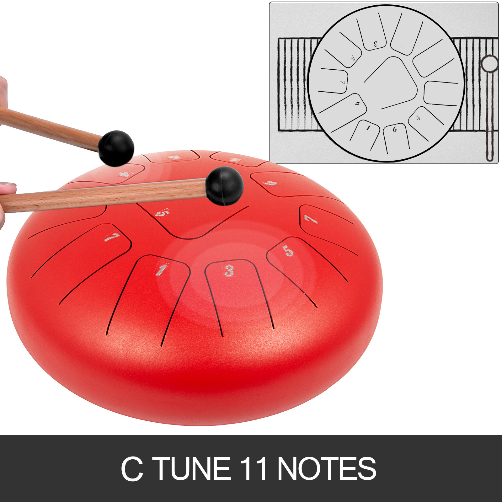 VEVOR Handpan 9 Notes D Minor Handpan Drum 21.9 Inches (55.6cm) In Diameter  Hangdrum Instrument