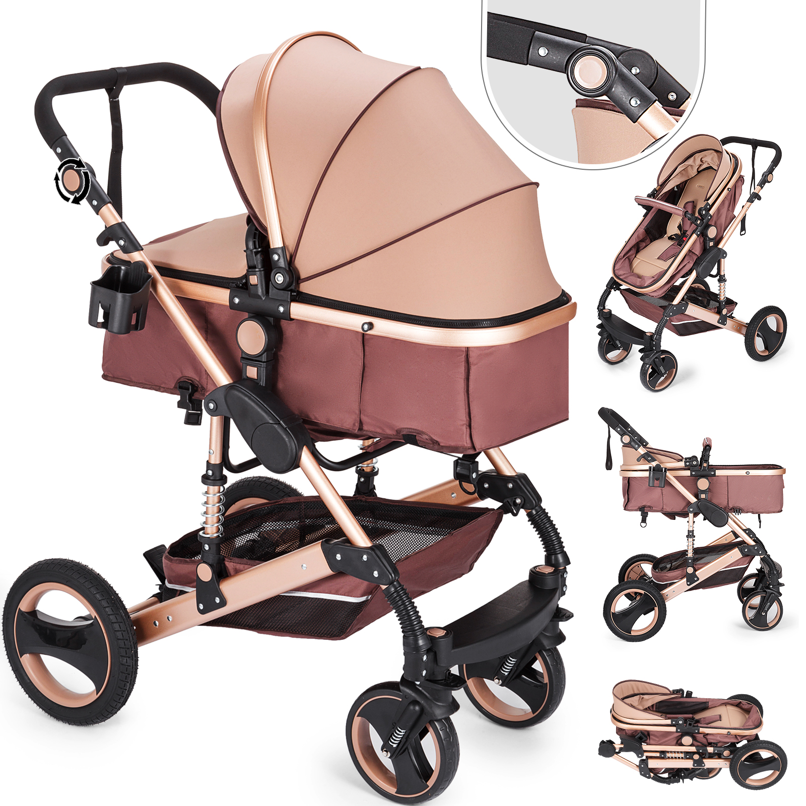 Luxury Baby Stroller 3 in 1 Pram Foldable Pushchair Car Seat Travel