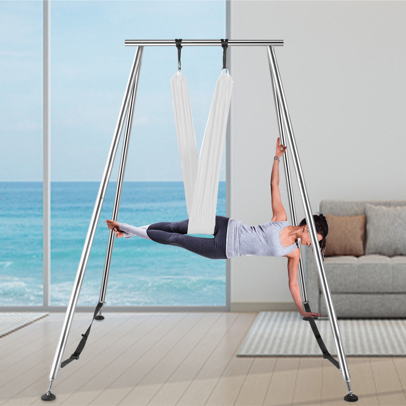 Aerial Stand Yoga Trapeze Frame Yoga Swing Bar Hammock Stand w/Aerial Silk  Home