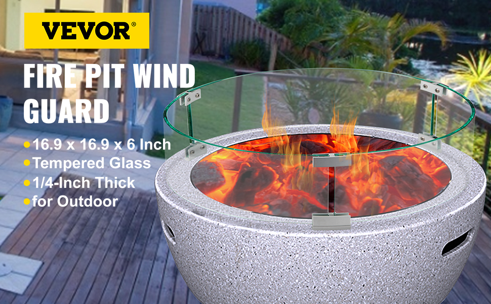 Fire Pit Wind Guard,Tempered Glass,1/4-In Thick