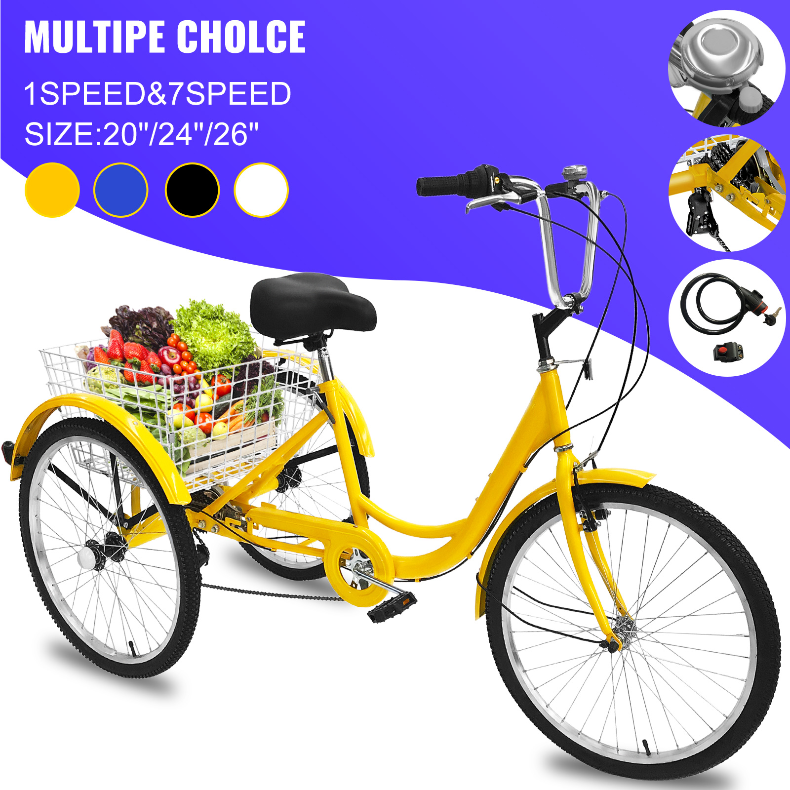 adult tricycle,24in,7 speed